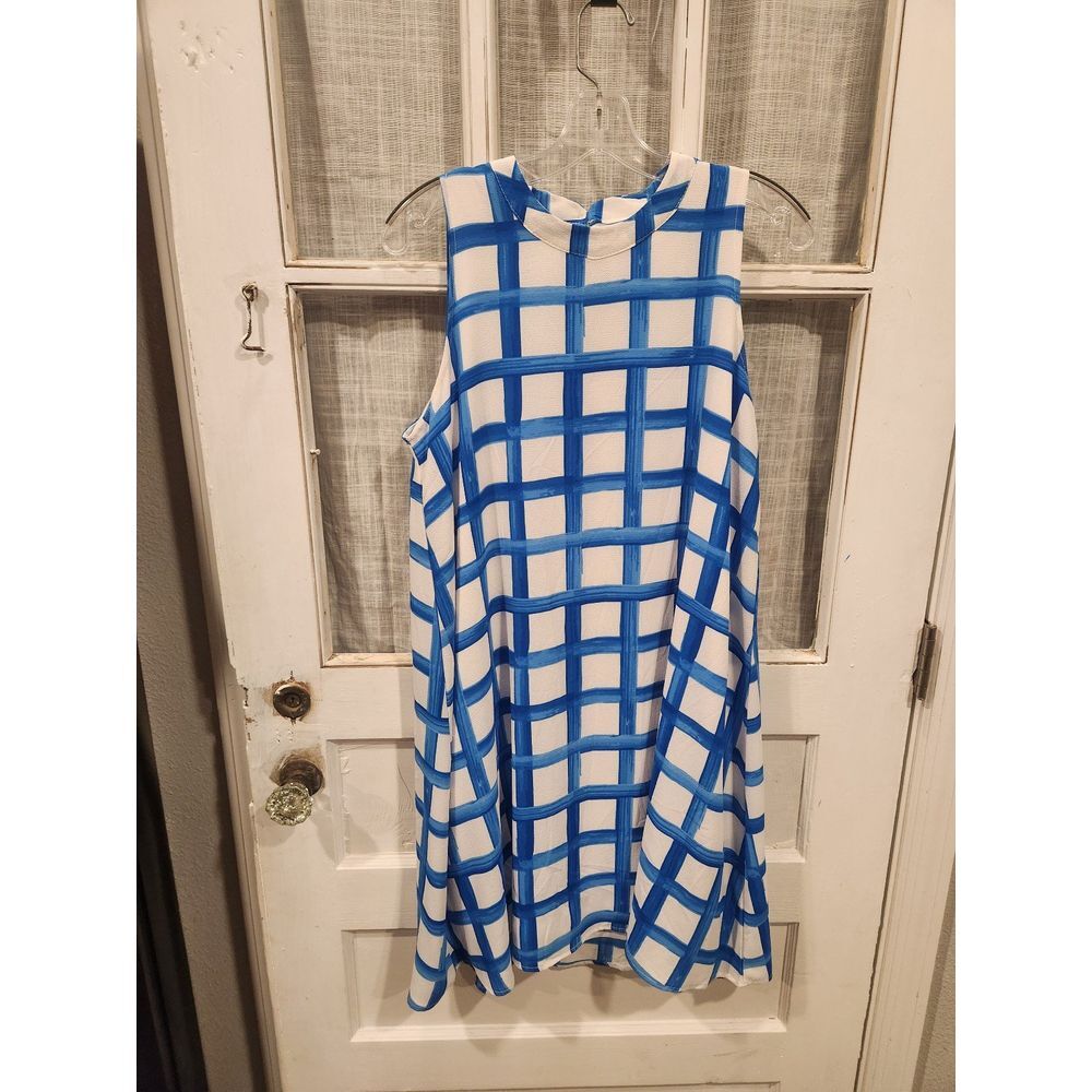 Mud Pie Sawyer‎ Blue and White Plaid Swing Dress Women's Size Medium